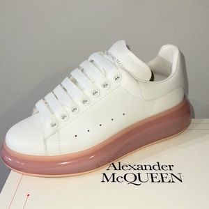 Alexander McQueen White and Pink Transparent Sole Oversized Sneakers